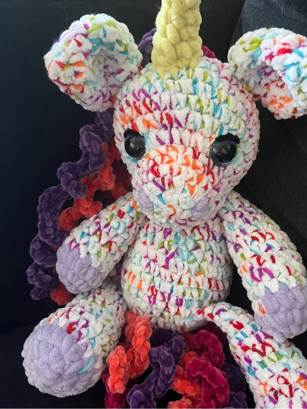 Whimsicle mystical unicorn teddy unique one of a kind knitting / crochet 14"